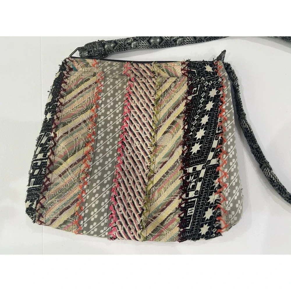 Demdaco Recycled Cross Body Bag Quilted Patchwork Woven Bohemian Festival Earthy